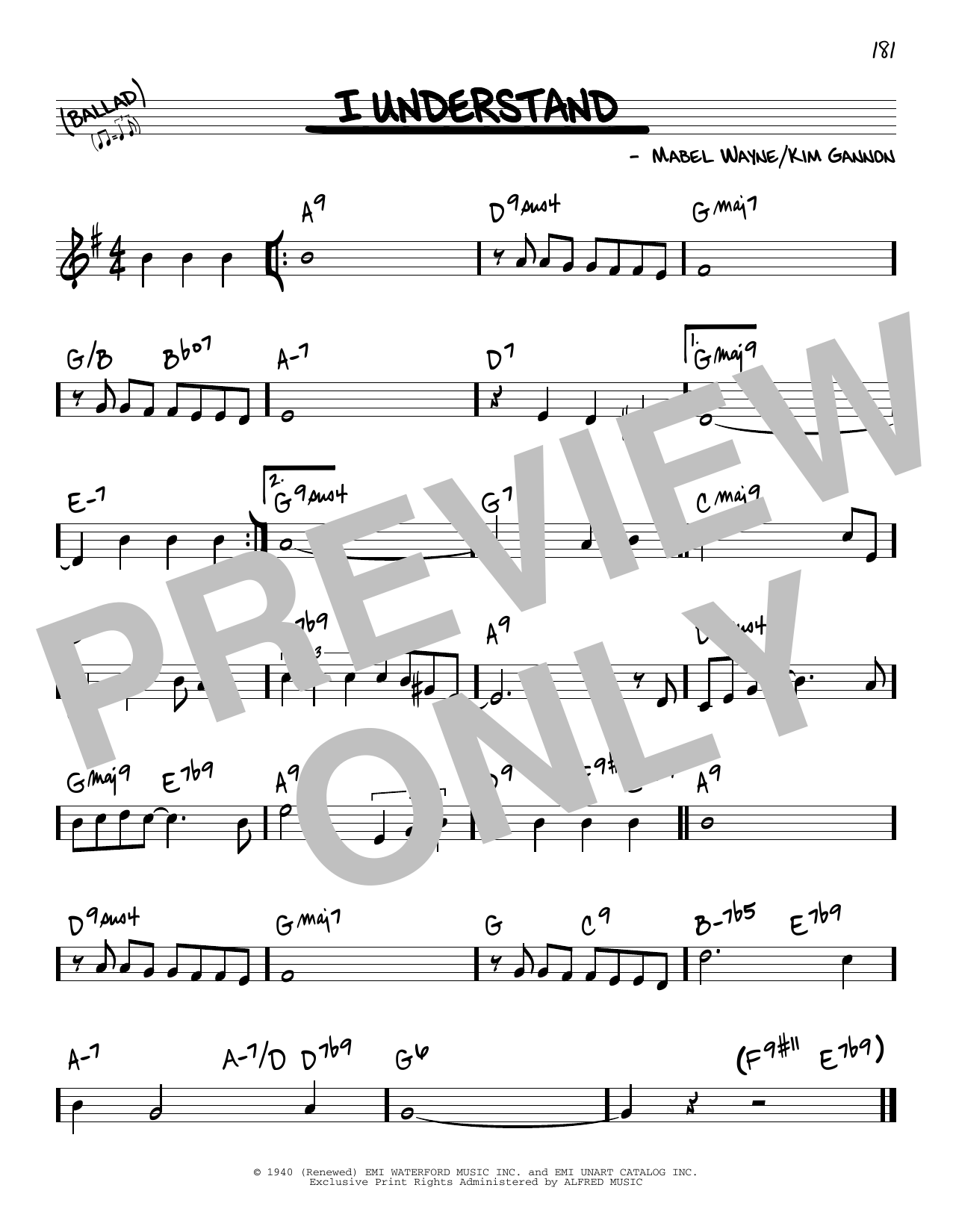 Download Kim Gannon I Understand Sheet Music and learn how to play Real Book – Melody & Chords PDF digital score in minutes
