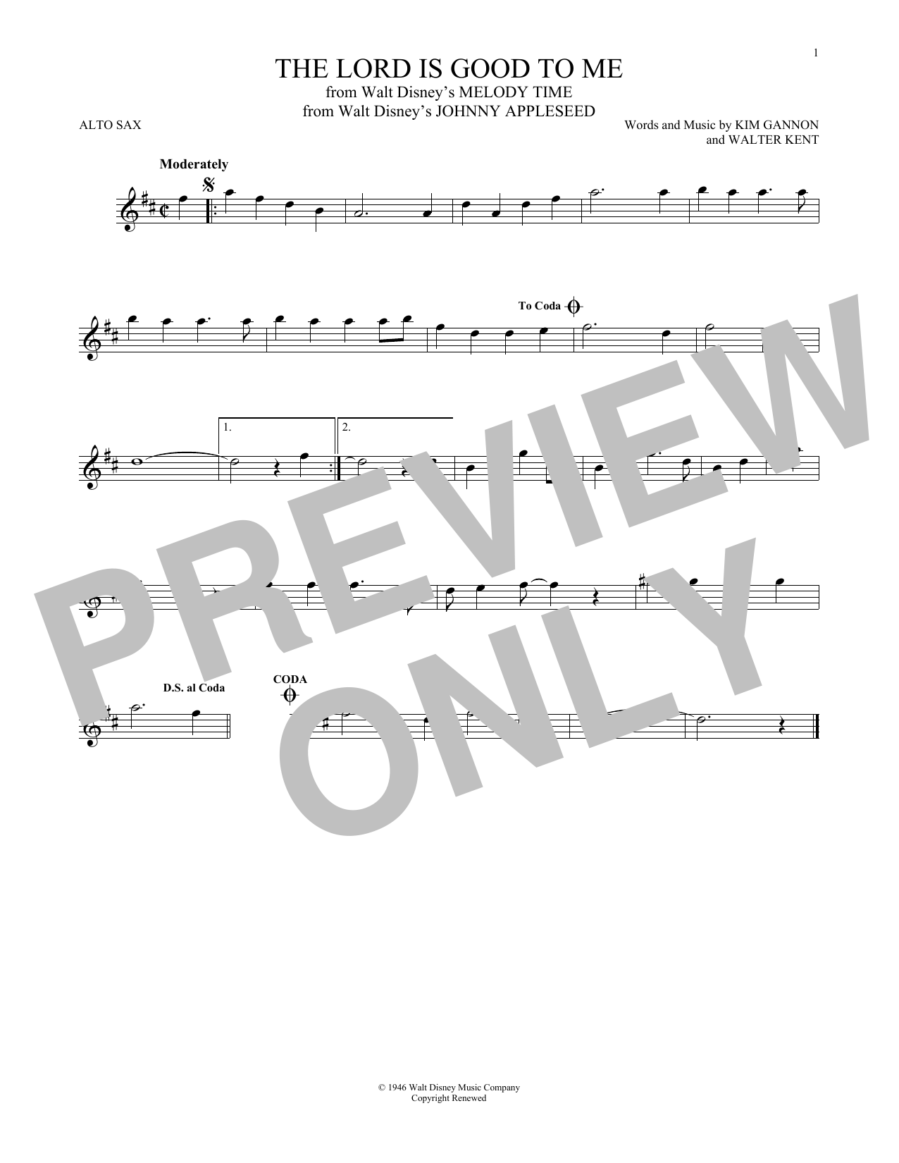 Download Kim Gannon The Lord Is Good To Me Sheet Music and learn how to play Alto Saxophone PDF digital score in minutes