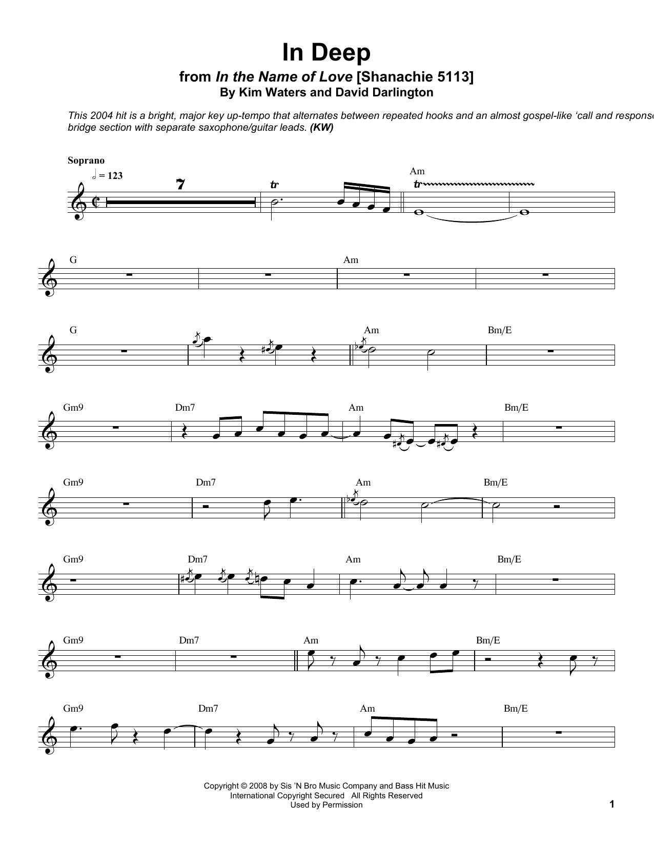 Download Kim Waters In Deep Sheet Music and learn how to play Soprano Sax Transcription PDF digital score in minutes