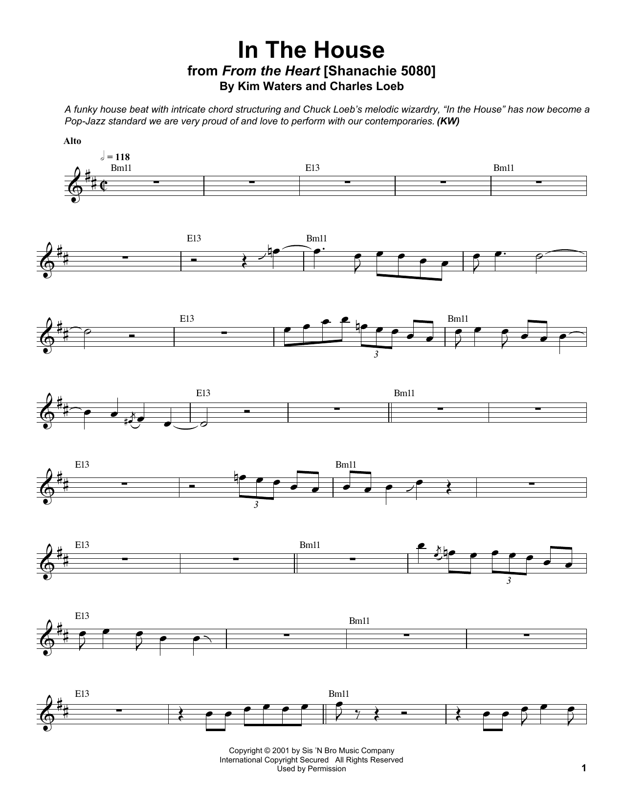 Download Kim Waters In The House Sheet Music and learn how to play Alto Sax Transcription PDF digital score in minutes