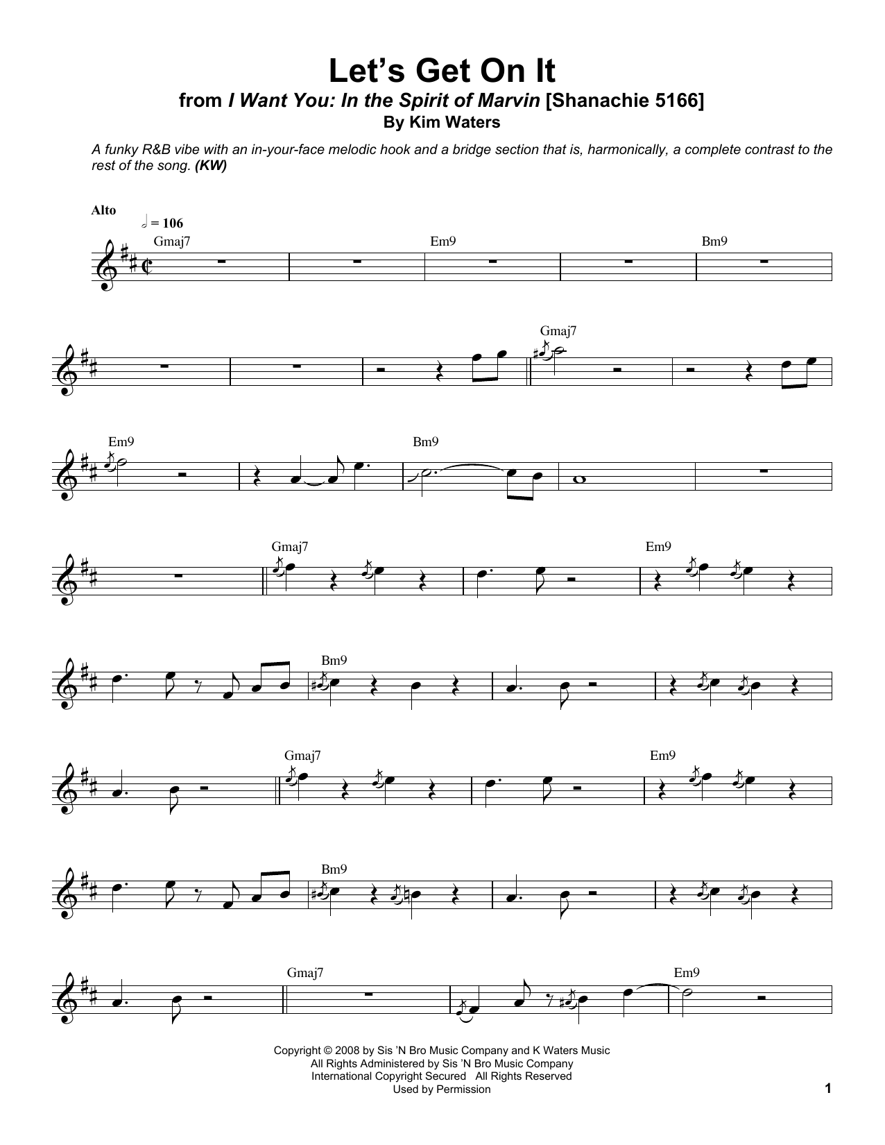Download Kim Waters Let's Get On It Sheet Music and learn how to play Alto Sax Transcription PDF digital score in minutes