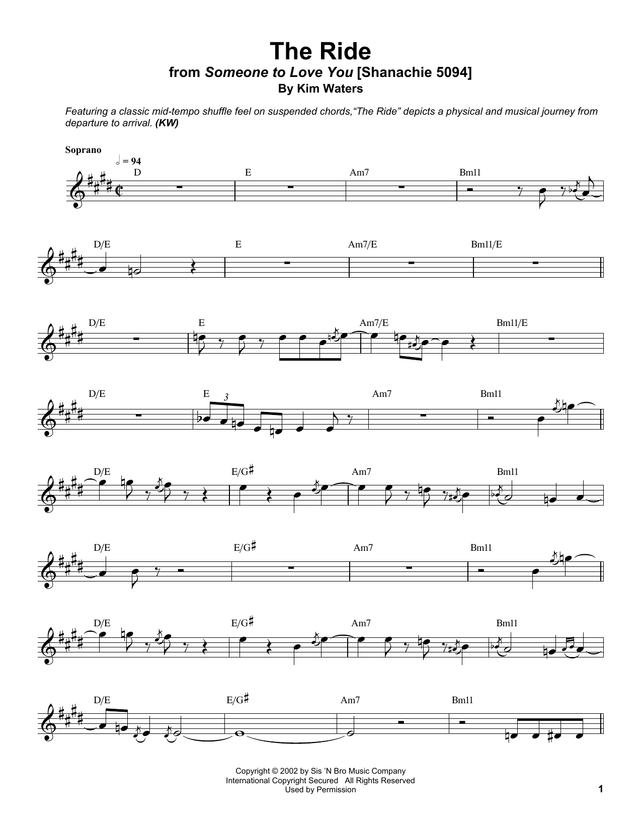 Download Kim Waters The Ride Sheet Music and learn how to play Soprano Sax Transcription PDF digital score in minutes