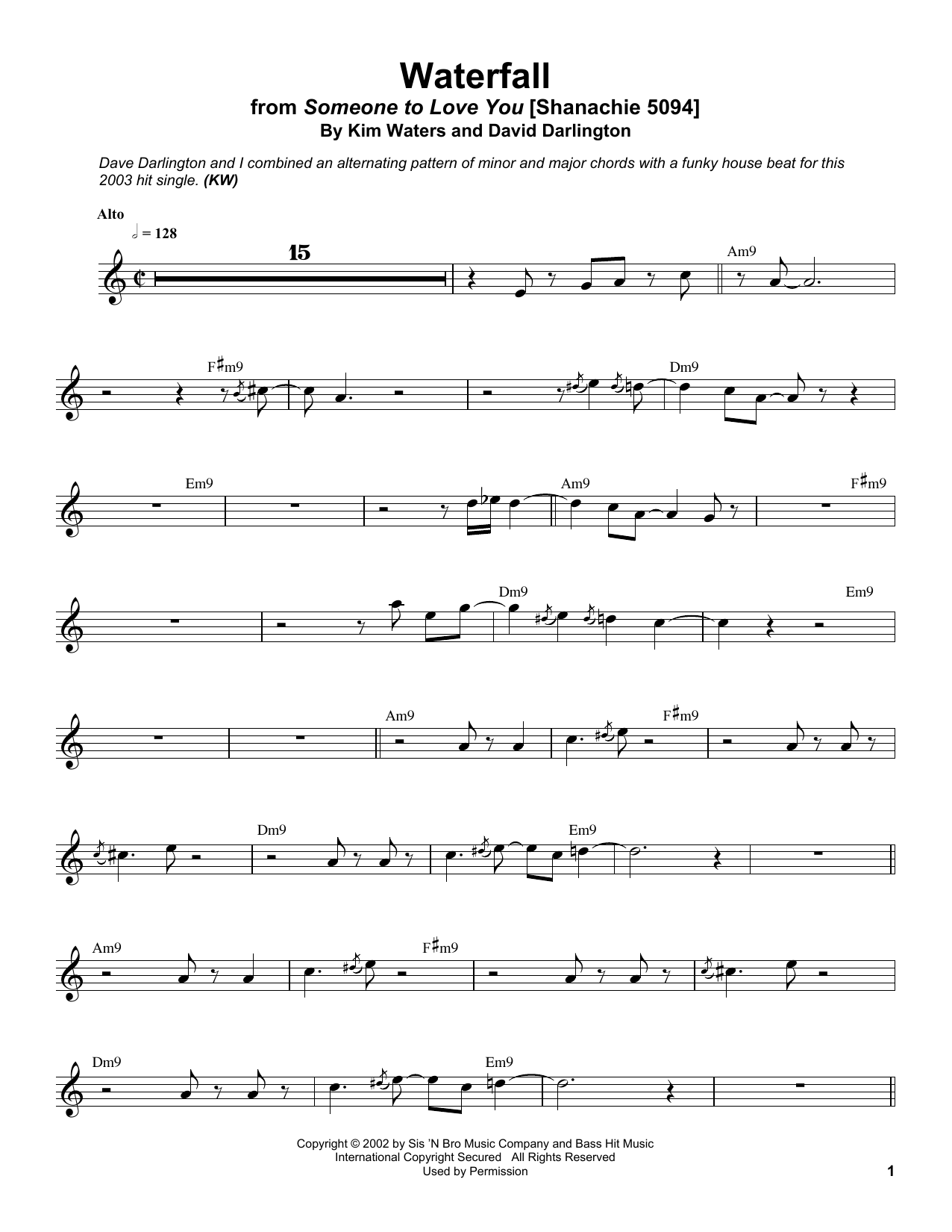 Download Kim Waters Waterfall Sheet Music and learn how to play Alto Sax Transcription PDF digital score in minutes