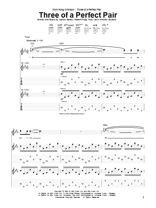 Download King Crimson Three Of A Perfect Pair Sheet Music and learn how to play Guitar Tab PDF digital score in minutes