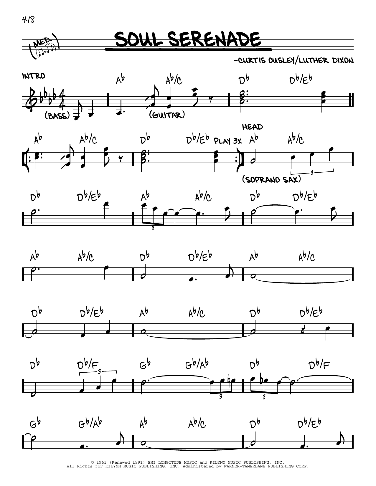 Download King Curtis Soul Serenade Sheet Music and learn how to play Real Book – Melody & Chords PDF digital score in minutes