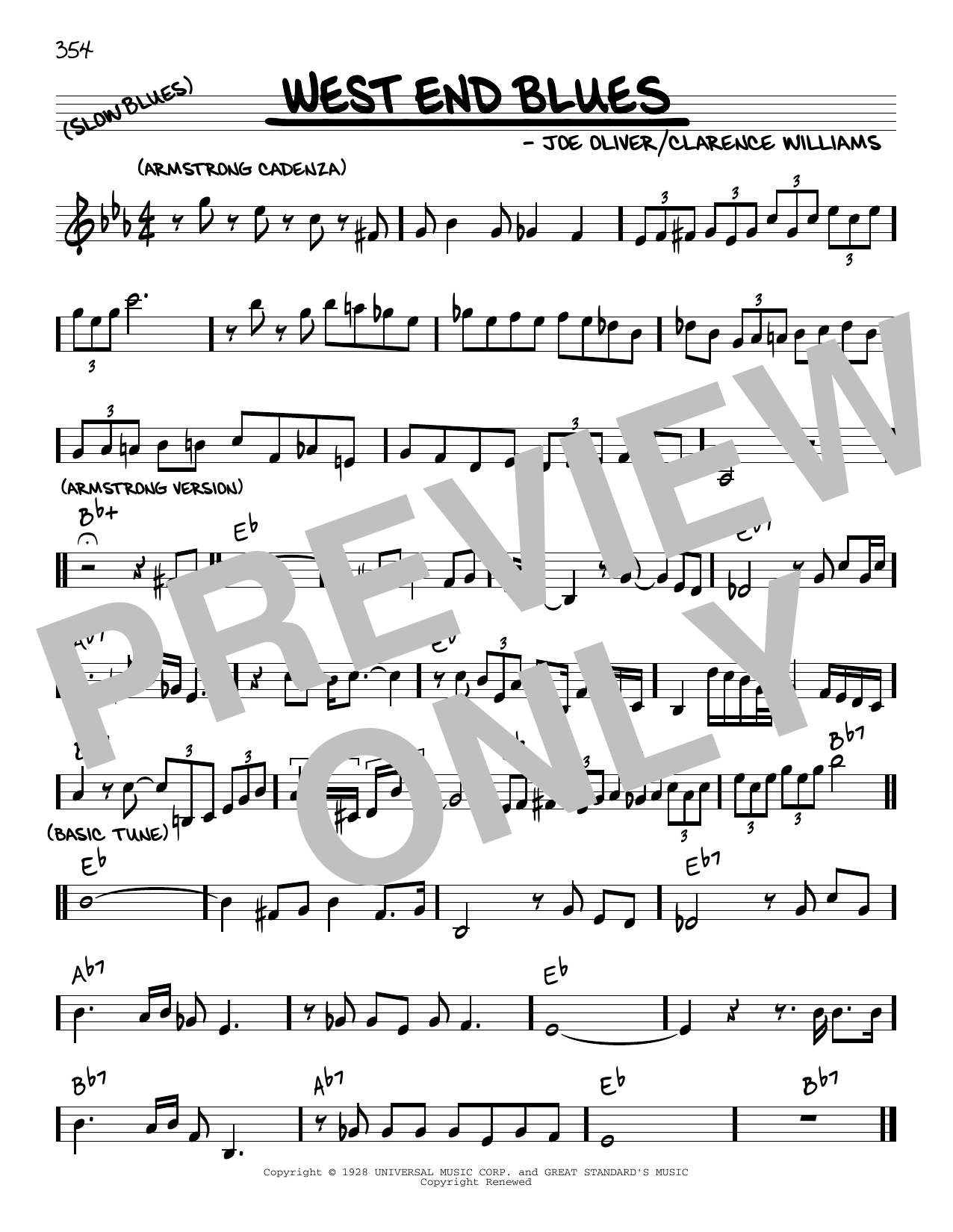 Download King Oliver West End Blues (arr. Robert Rawlins) Sheet Music and learn how to play Real Book – Melody, Lyrics & Chords PDF digital score in minutes