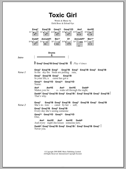 Download Kings Of Convenience Toxic Girl Sheet Music and learn how to play Lyrics & Chords PDF digital score in minutes