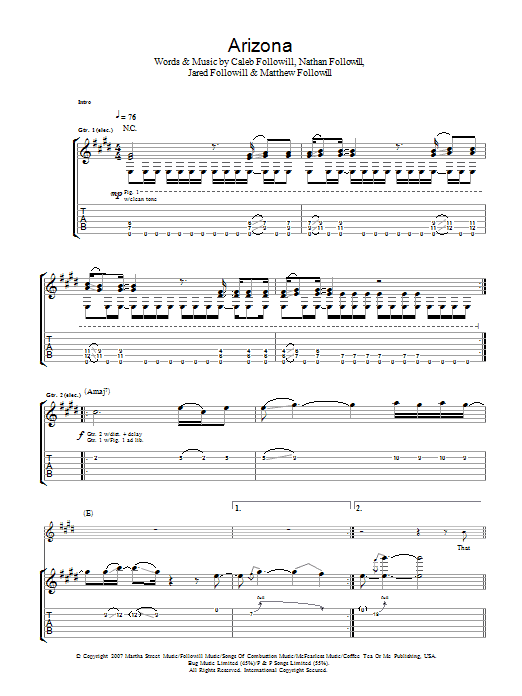 Download Kings Of Leon Arizona Sheet Music and learn how to play Guitar Tab PDF digital score in minutes