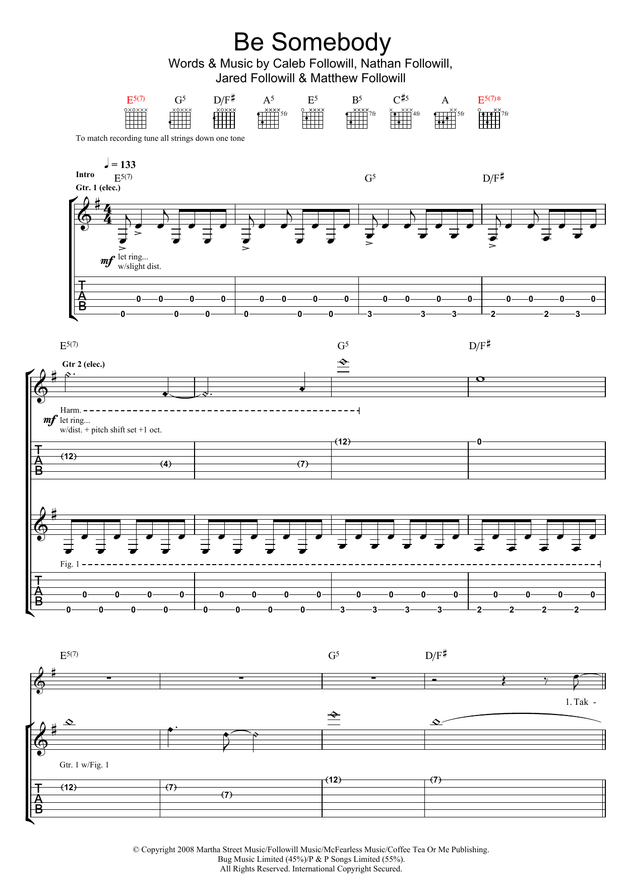 Download Kings Of Leon Be Somebody Sheet Music and learn how to play Guitar Tab PDF digital score in minutes