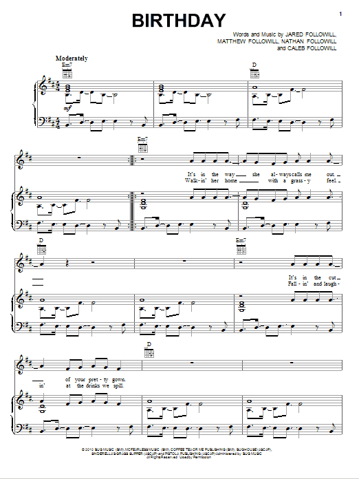 Download Kings Of Leon Birthday Sheet Music and learn how to play Guitar Tab PDF digital score in minutes