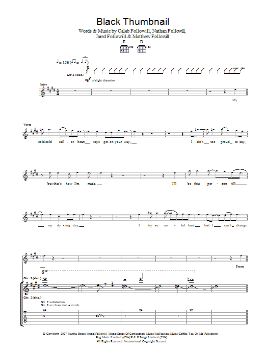 Download Kings Of Leon Black Thumbnail Sheet Music and learn how to play Guitar Tab PDF digital score in minutes