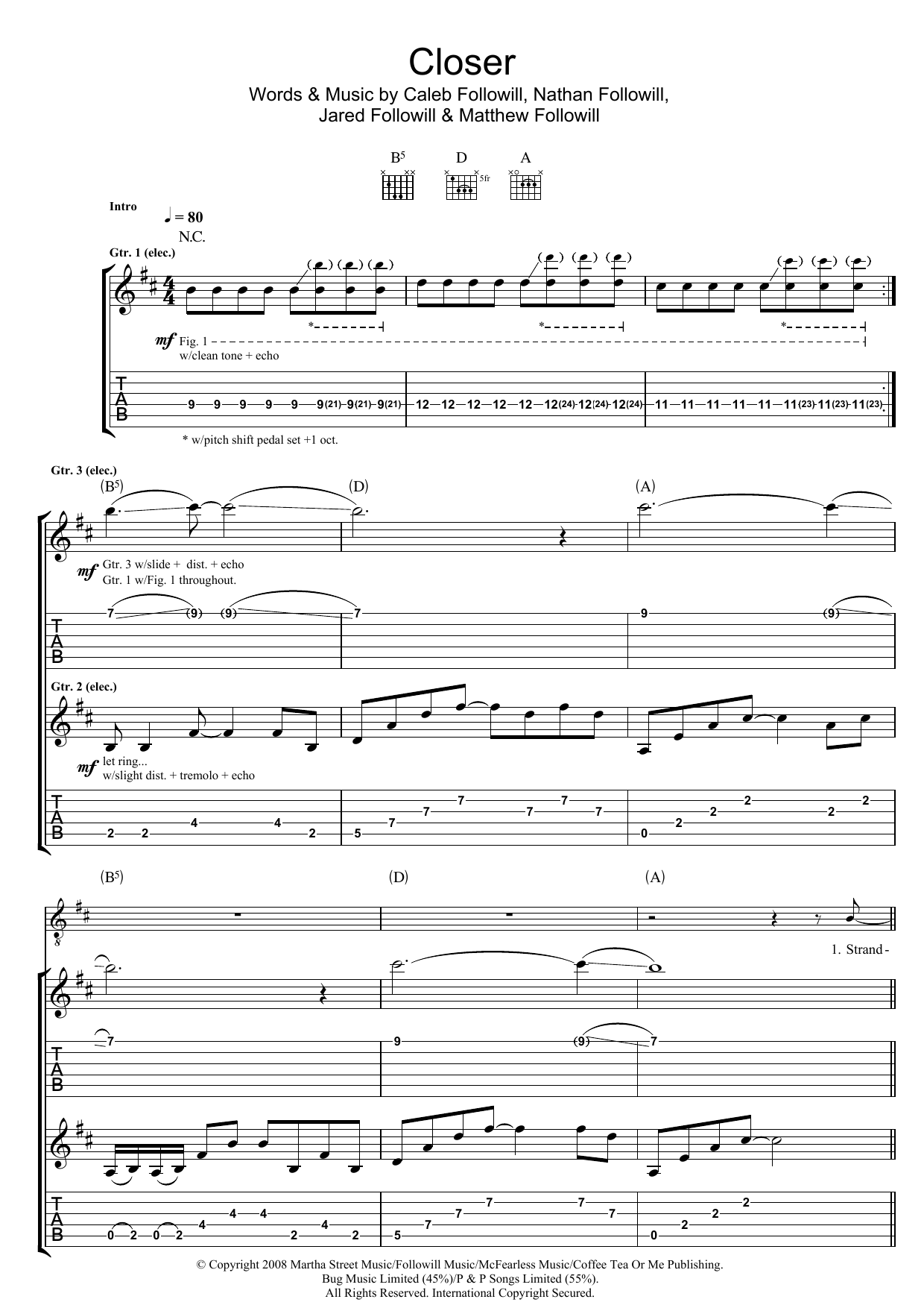 Download Kings Of Leon Closer Sheet Music and learn how to play Guitar Tab PDF digital score in minutes