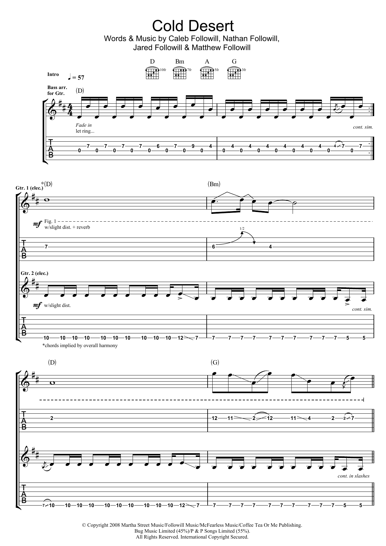 Download Kings Of Leon Cold Desert Sheet Music and learn how to play Guitar Tab PDF digital score in minutes