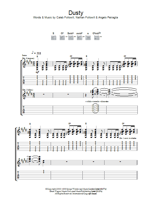 Download Kings Of Leon Dusty Sheet Music and learn how to play Guitar Tab PDF digital score in minutes