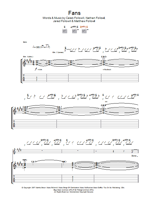 Download Kings Of Leon Fans Sheet Music and learn how to play Lyrics & Chords PDF digital score in minutes