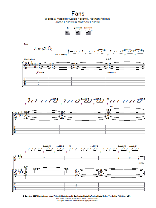 Download Kings Of Leon Fans Sheet Music and learn how to play Guitar Tab PDF digital score in minutes