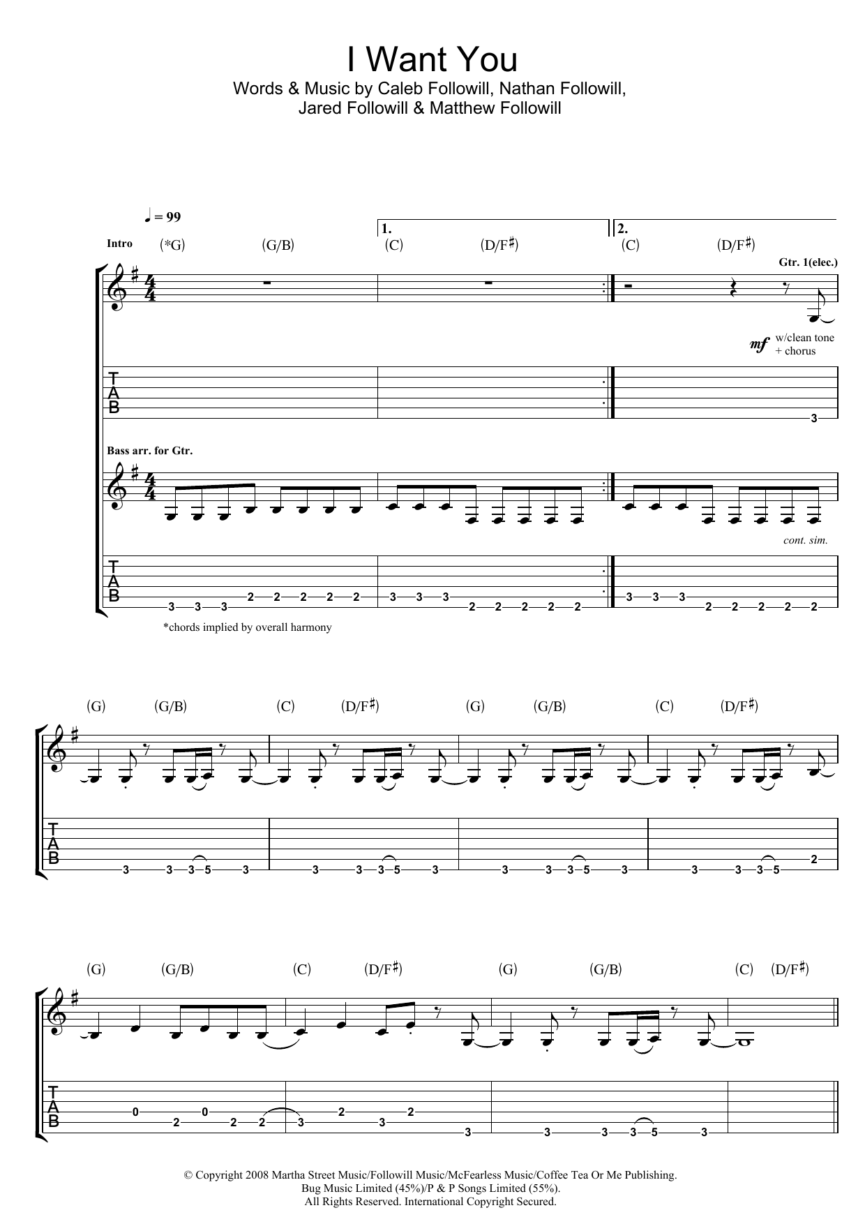 Download Kings Of Leon I Want You Sheet Music and learn how to play Piano, Vocal & Guitar (Right-Hand Melody) PDF digital score in minutes