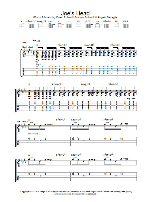 Download Kings Of Leon Joe's Head Sheet Music and learn how to play Guitar Tab PDF digital score in minutes