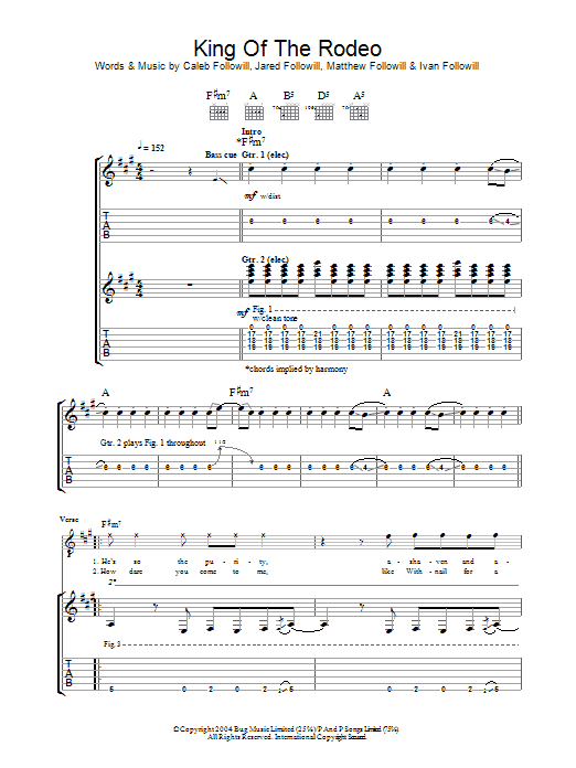 Download Kings Of Leon King Of The Rodeo Sheet Music and learn how to play Guitar Tab PDF digital score in minutes