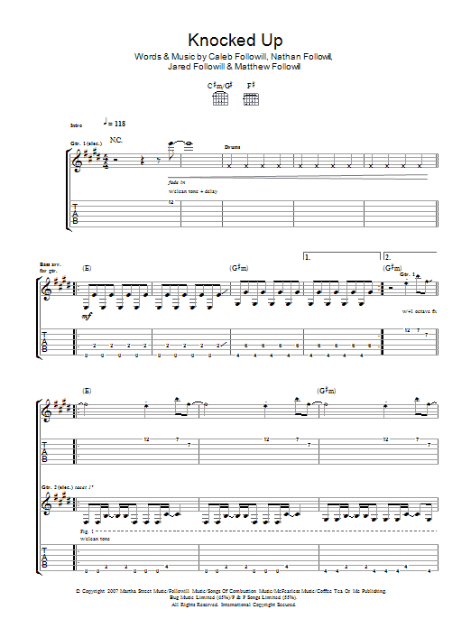 Download Kings Of Leon Knocked Up Sheet Music and learn how to play Guitar Tab PDF digital score in minutes