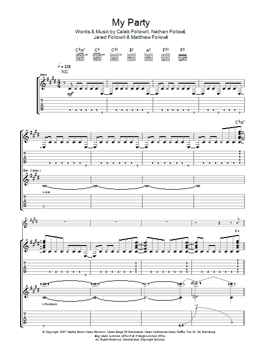 Download Kings Of Leon My Party Sheet Music and learn how to play Guitar Tab PDF digital score in minutes