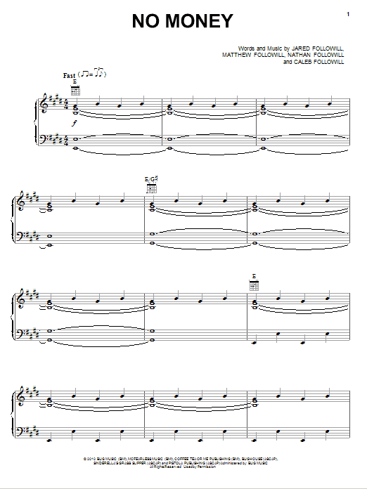 Download Kings Of Leon No Money Sheet Music and learn how to play Guitar Tab PDF digital score in minutes