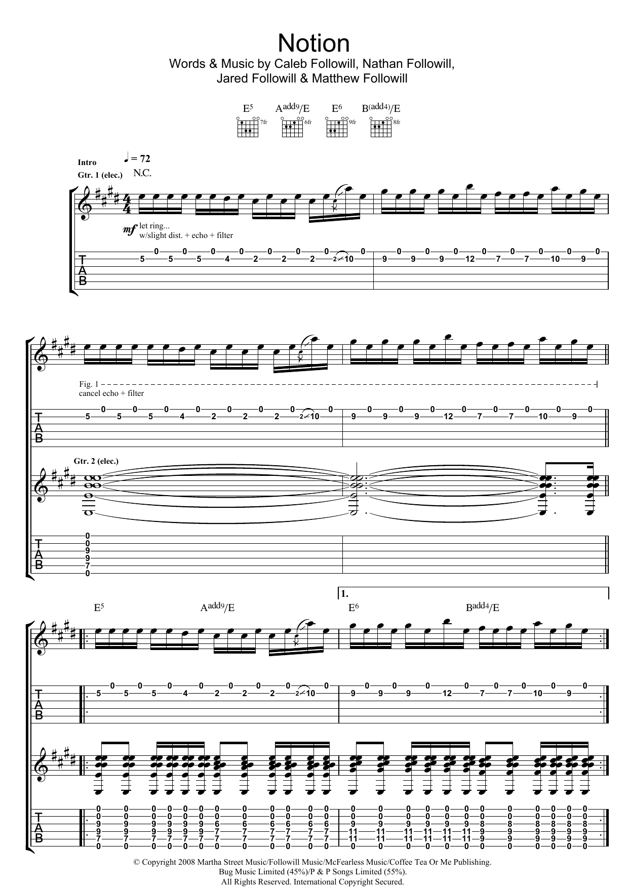 Download Kings Of Leon Notion Sheet Music and learn how to play Piano, Vocal & Guitar (Right-Hand Melody) PDF digital score in minutes