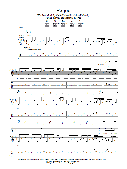 Download Kings Of Leon Ragoo Sheet Music and learn how to play Guitar Tab PDF digital score in minutes