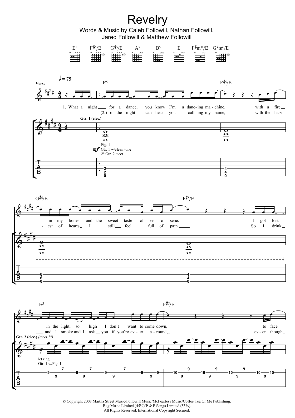 Download Kings Of Leon Revelry Sheet Music and learn how to play Piano, Vocal & Guitar PDF digital score in minutes