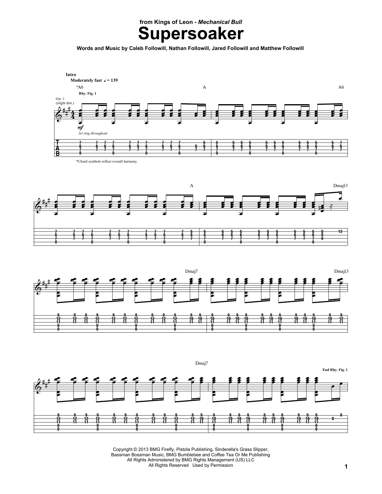 Download Kings Of Leon Supersoaker Sheet Music and learn how to play Guitar Tab PDF digital score in minutes