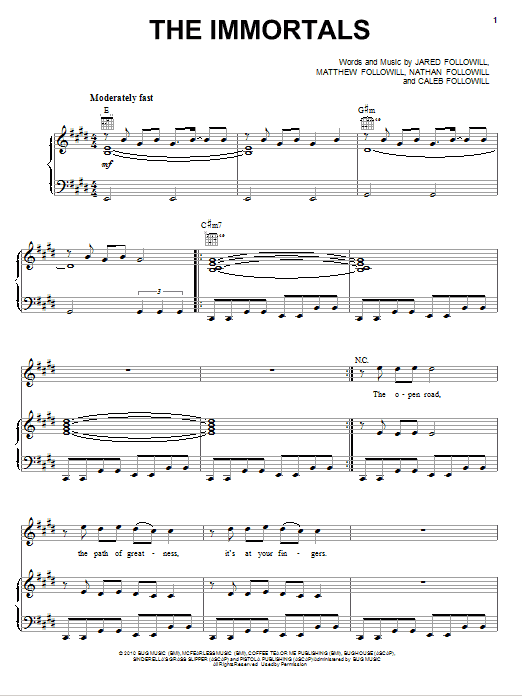 Download Kings Of Leon The Immortals Sheet Music and learn how to play Piano, Vocal & Guitar (Right-Hand Melody) PDF digital score in minutes