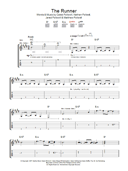 Download Kings Of Leon The Runner Sheet Music and learn how to play Guitar Tab PDF digital score in minutes