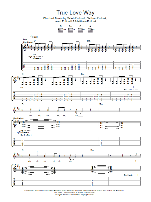 Download Kings Of Leon True Love Way Sheet Music and learn how to play Guitar Tab PDF digital score in minutes