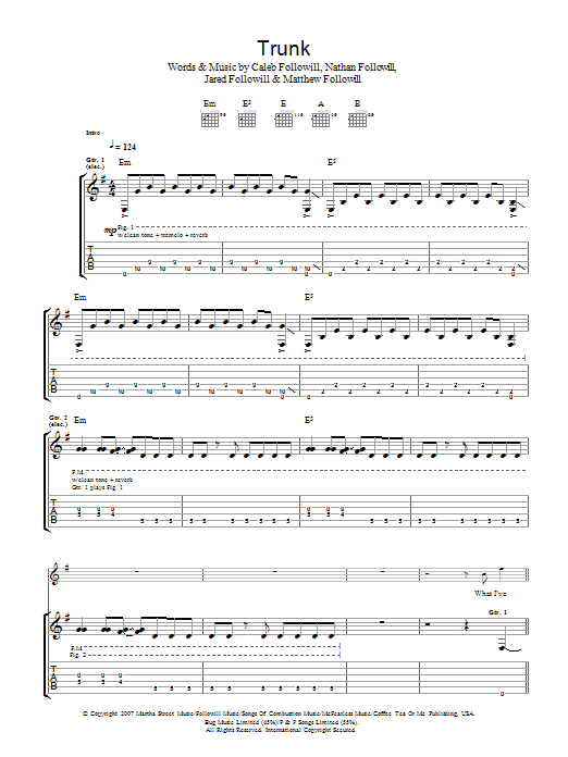 Download Kings Of Leon Trunk Sheet Music and learn how to play Guitar Tab PDF digital score in minutes