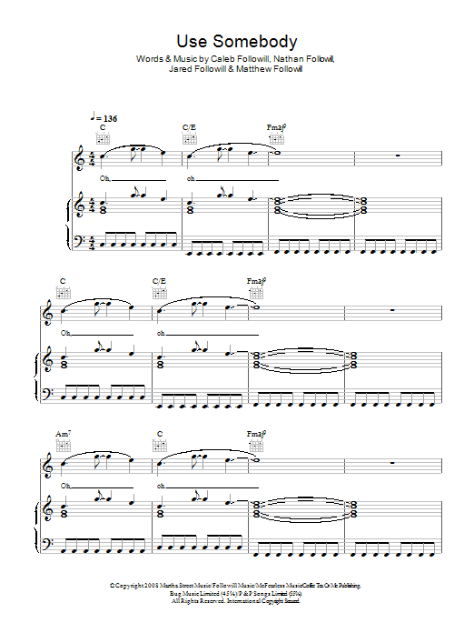 Download Kings Of Leon Use Somebody Sheet Music and learn how to play GTRENS PDF digital score in minutes