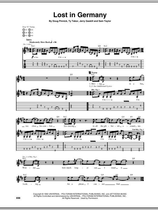 Download King's X Lost In Germany Sheet Music and learn how to play Guitar Tab PDF digital score in minutes