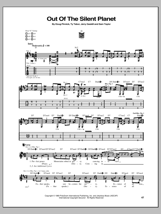 Download King's X Out Of The Silent Planet Sheet Music and learn how to play Guitar Tab PDF digital score in minutes