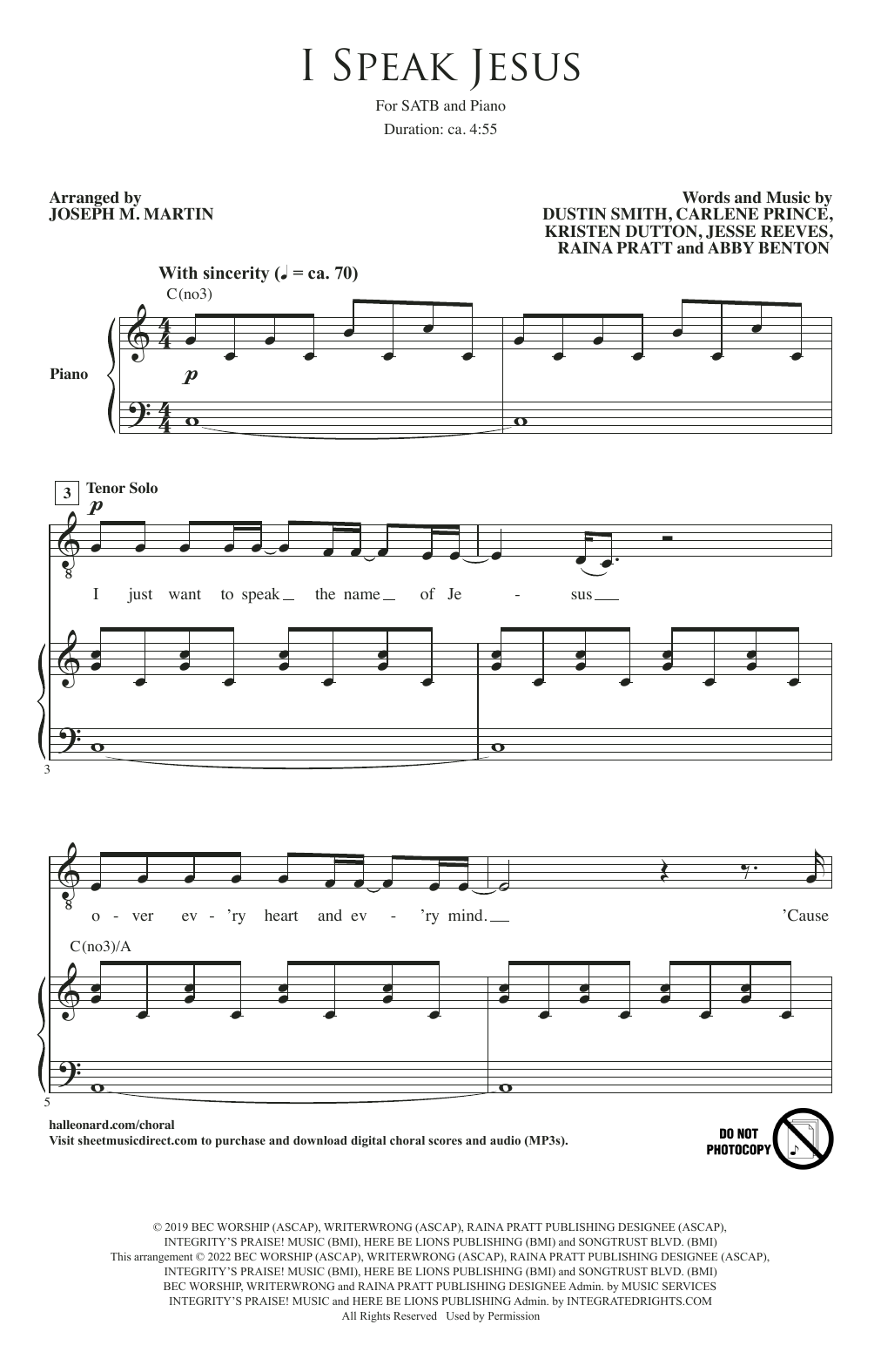 Download KingsPorch I Speak Jesus (arr. Joseph M. Martin) Sheet Music and learn how to play SATB Choir PDF digital score in minutes