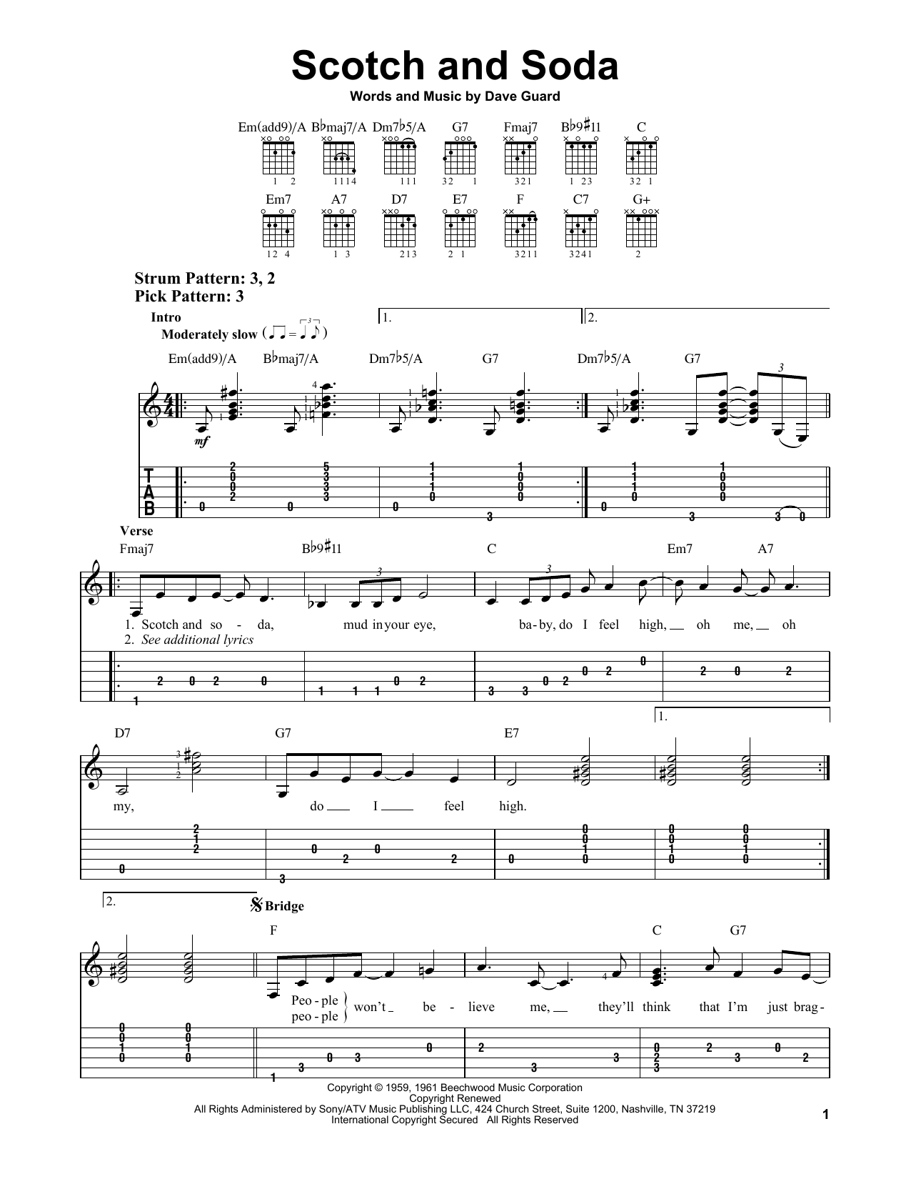 Download Kingston Trio Scotch And Soda Sheet Music and learn how to play Easy Guitar Tab PDF digital score in minutes