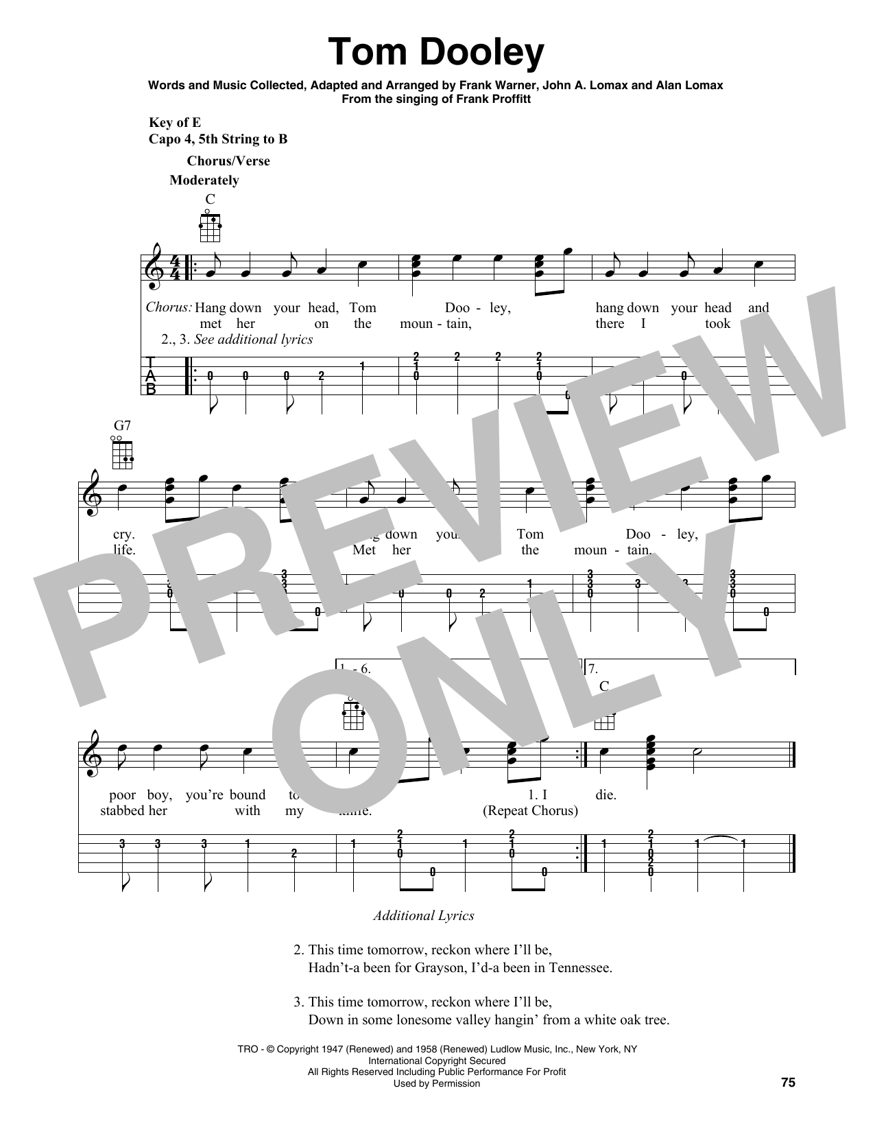 Download Kingston Trio Tom Dooley (arr. Fred Sokolow) Sheet Music and learn how to play Banjo Tab PDF digital score in minutes