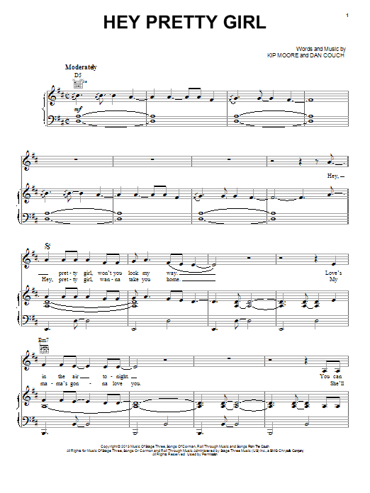 Download Kip Moore Hey Pretty Girl Sheet Music and learn how to play Piano, Vocal & Guitar (Right-Hand Melody) PDF digital score in minutes