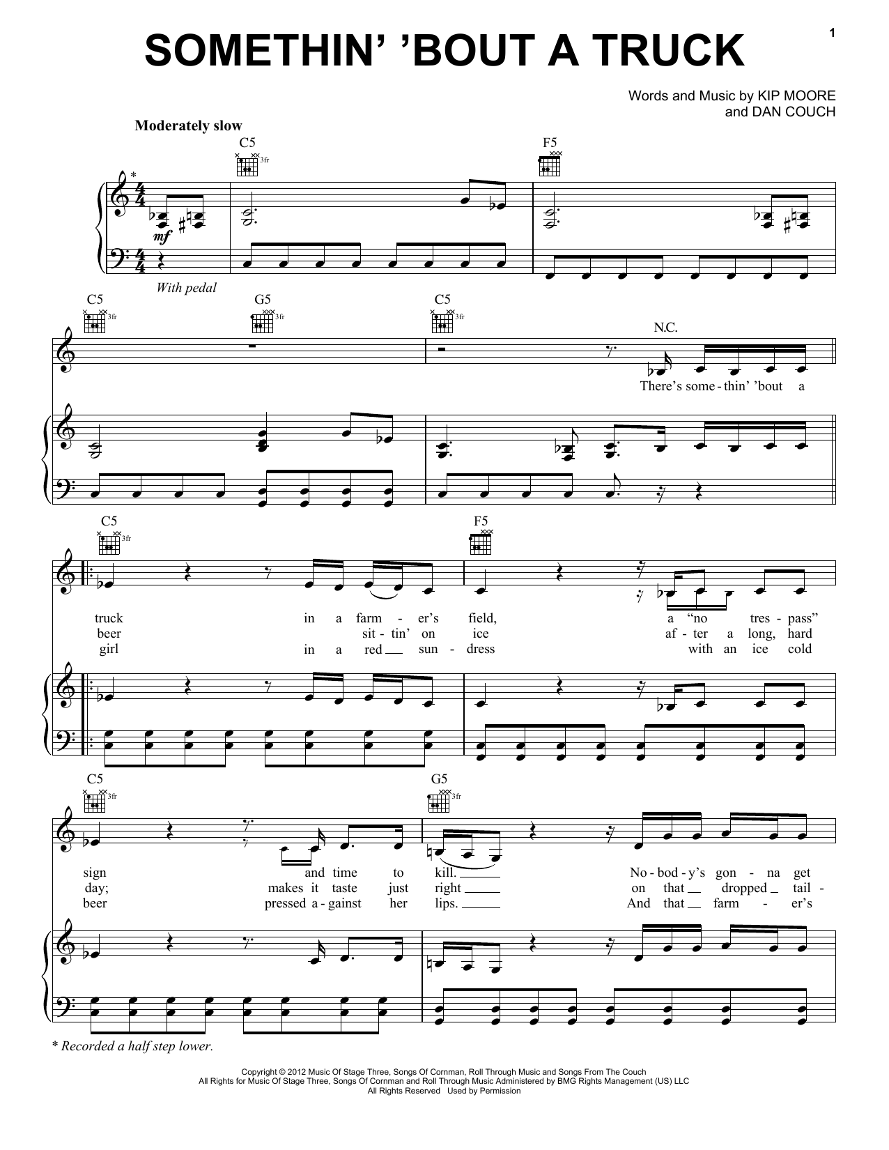 Download Kip Moore Somethin' 'Bout A Truck Sheet Music and learn how to play Piano, Vocal & Guitar (Right-Hand Melody) PDF digital score in minutes