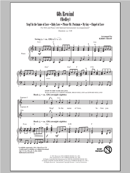 Download Kirby Shaw 60s Rewind (Medley) Sheet Music and learn how to play SSA PDF digital score in minutes
