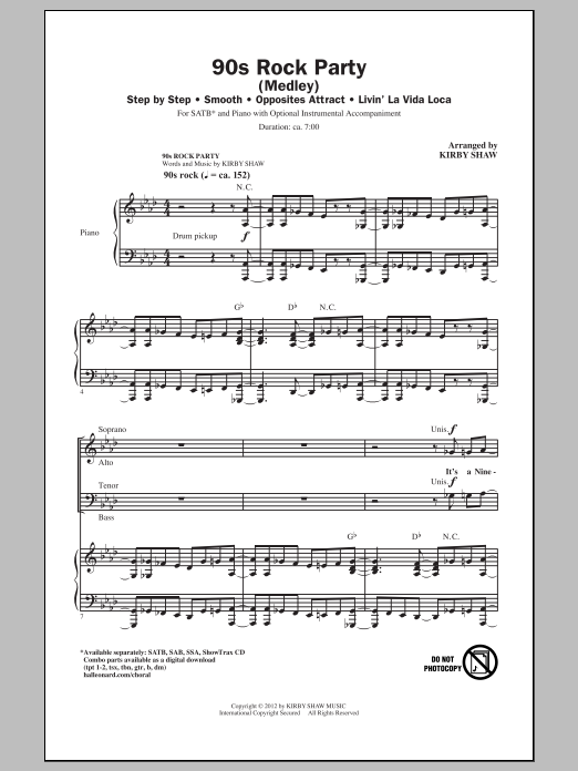 Download Kirby Shaw 90's Rock Party (Medley) Sheet Music and learn how to play SSA PDF digital score in minutes