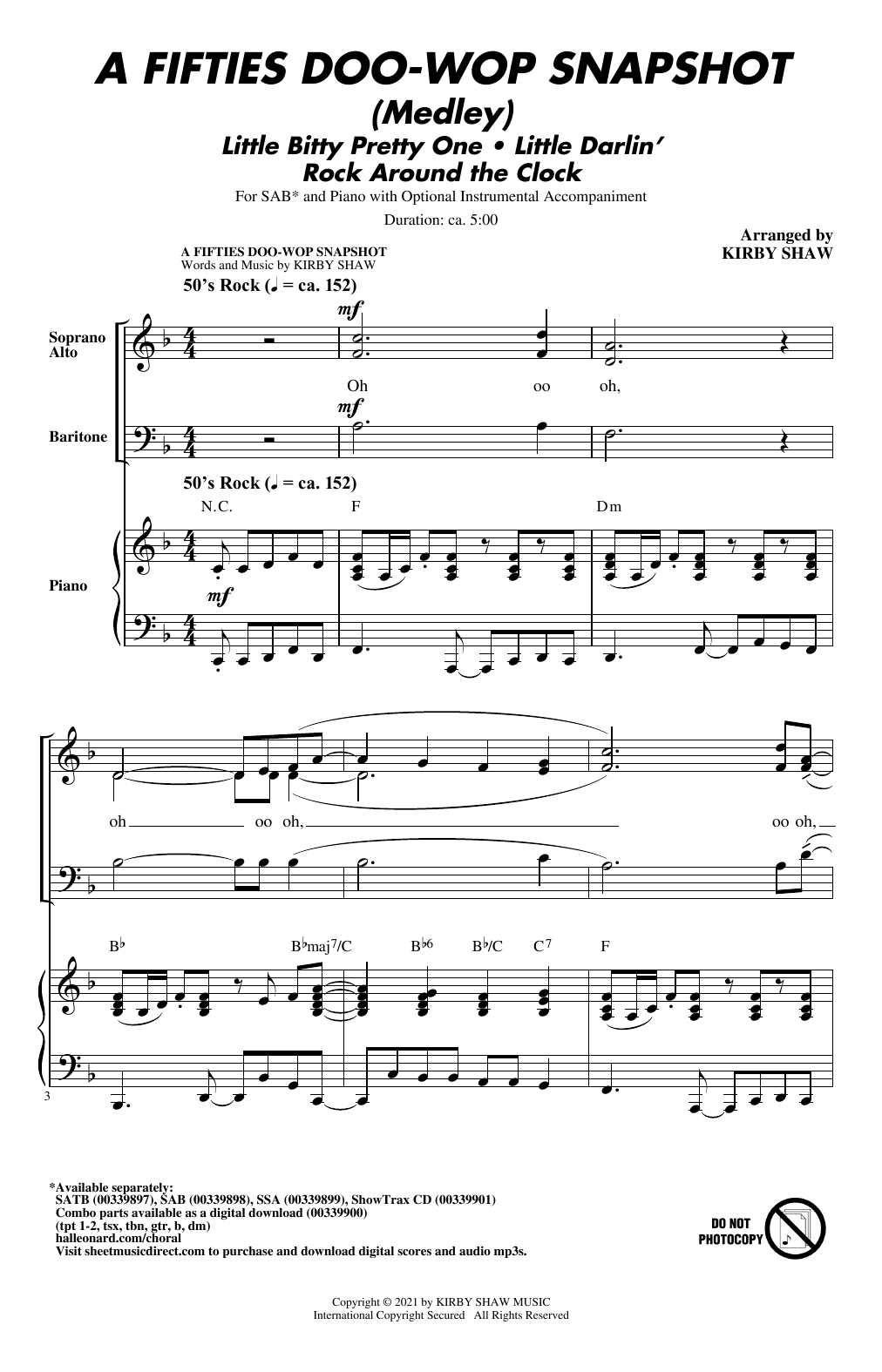 Download Kirby Shaw A Fifties Doo-Wop Snapshot (Medley) Sheet Music and learn how to play SATB Choir PDF digital score in minutes