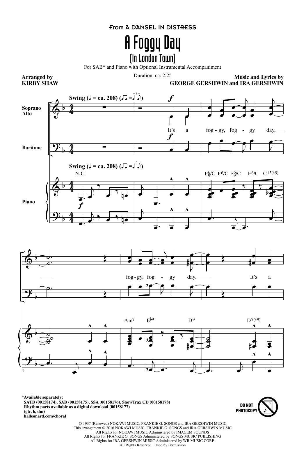 Download Kirby Shaw A Foggy Day (In London Town) Sheet Music and learn how to play SAB Choir PDF digital score in minutes
