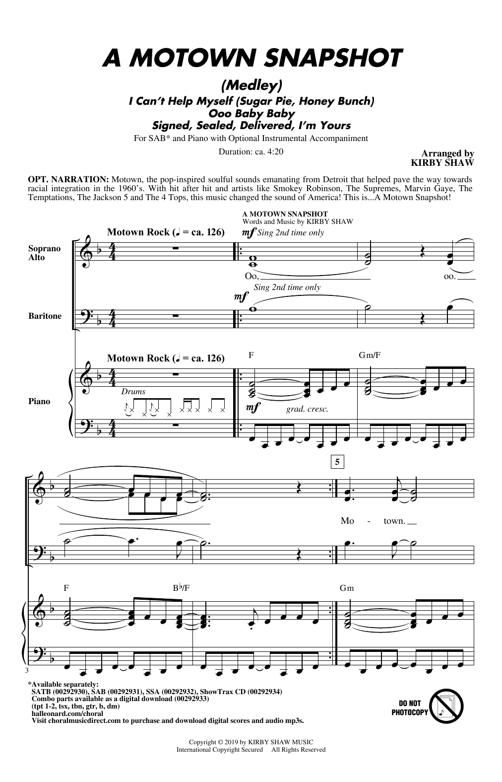 Download Kirby Shaw A Motown Snapshot (Medley) Sheet Music and learn how to play SATB Choir PDF digital score in minutes