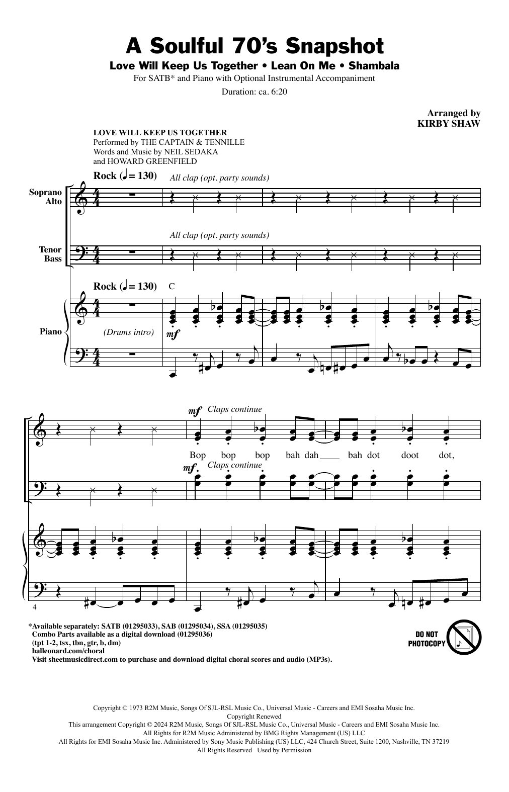 Download Kirby Shaw A Soulful 70's Snapshot (Medley) Sheet Music and learn how to play SATB Choir PDF digital score in minutes