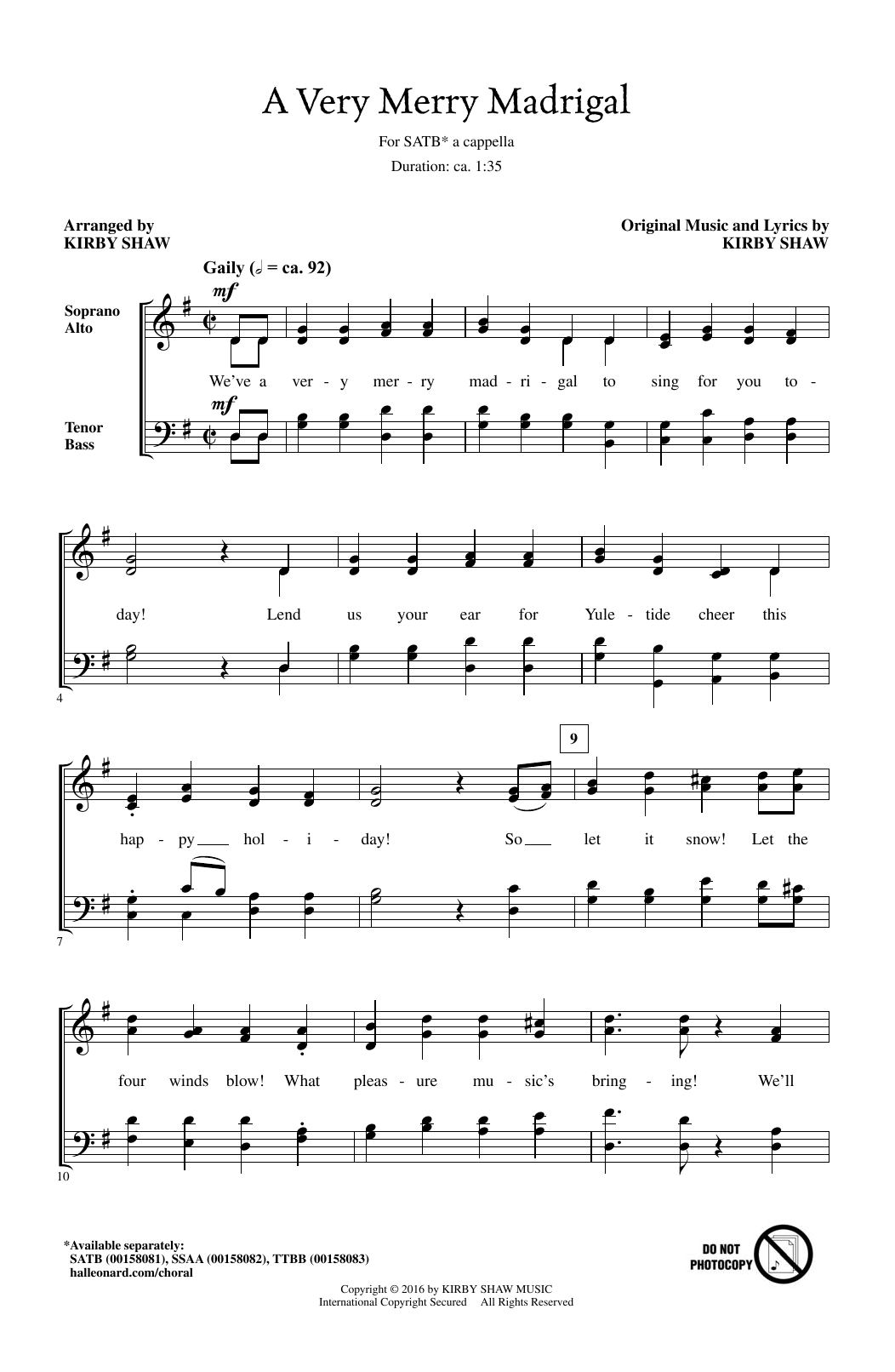 Download Kirby Shaw A Very Merry Madrigal Sheet Music and learn how to play SSA PDF digital score in minutes