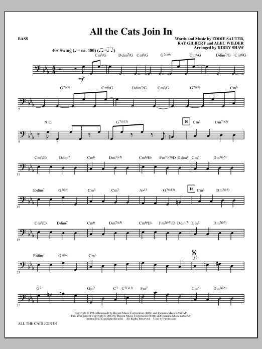 Download Kirby Shaw All The Cats Join In - Bass Sheet Music and learn how to play Choir Instrumental Pak PDF digital score in minutes